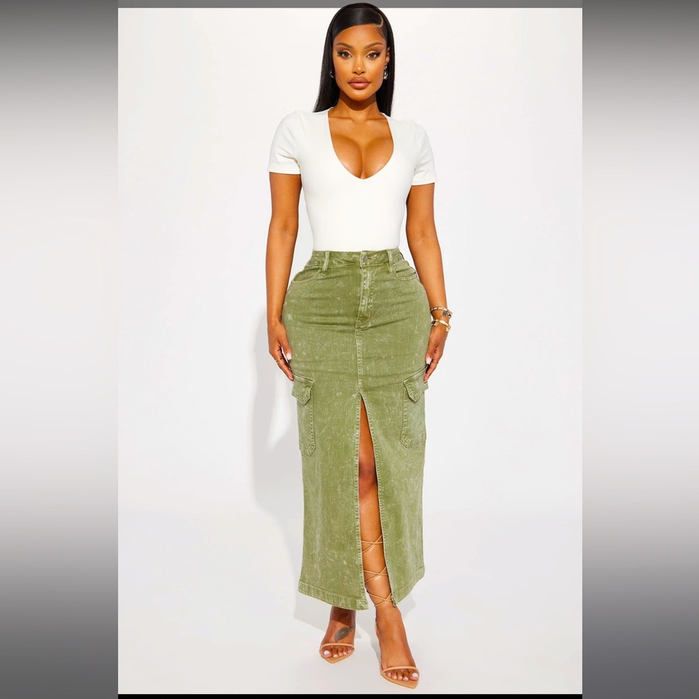 Olive denim Cargo skirt